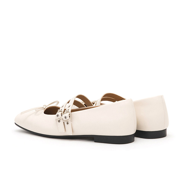 Punk Metal Double Buckle Ballet Flats White