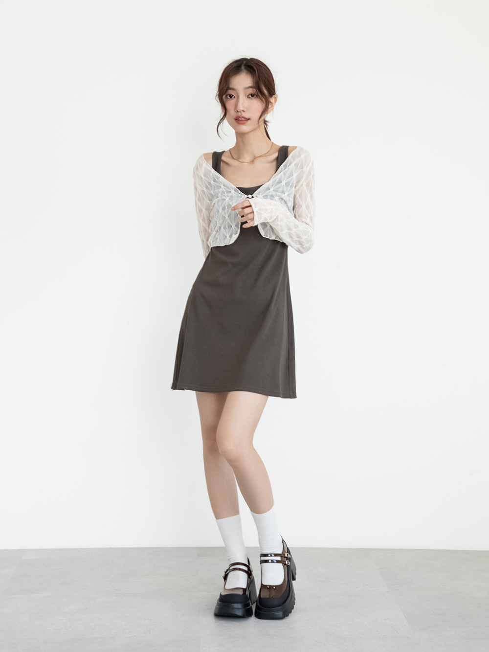 甜酷爆擊雙帶厚底瑪莉珍鞋 咖啡色