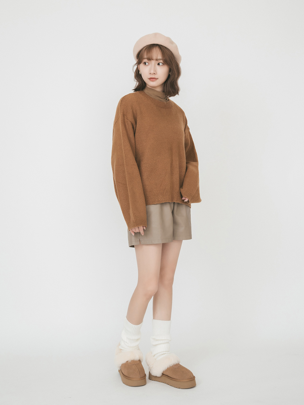 軟綿萌寵．真皮羊毛厚底後拉帶雪靴拖鞋 曠野駝