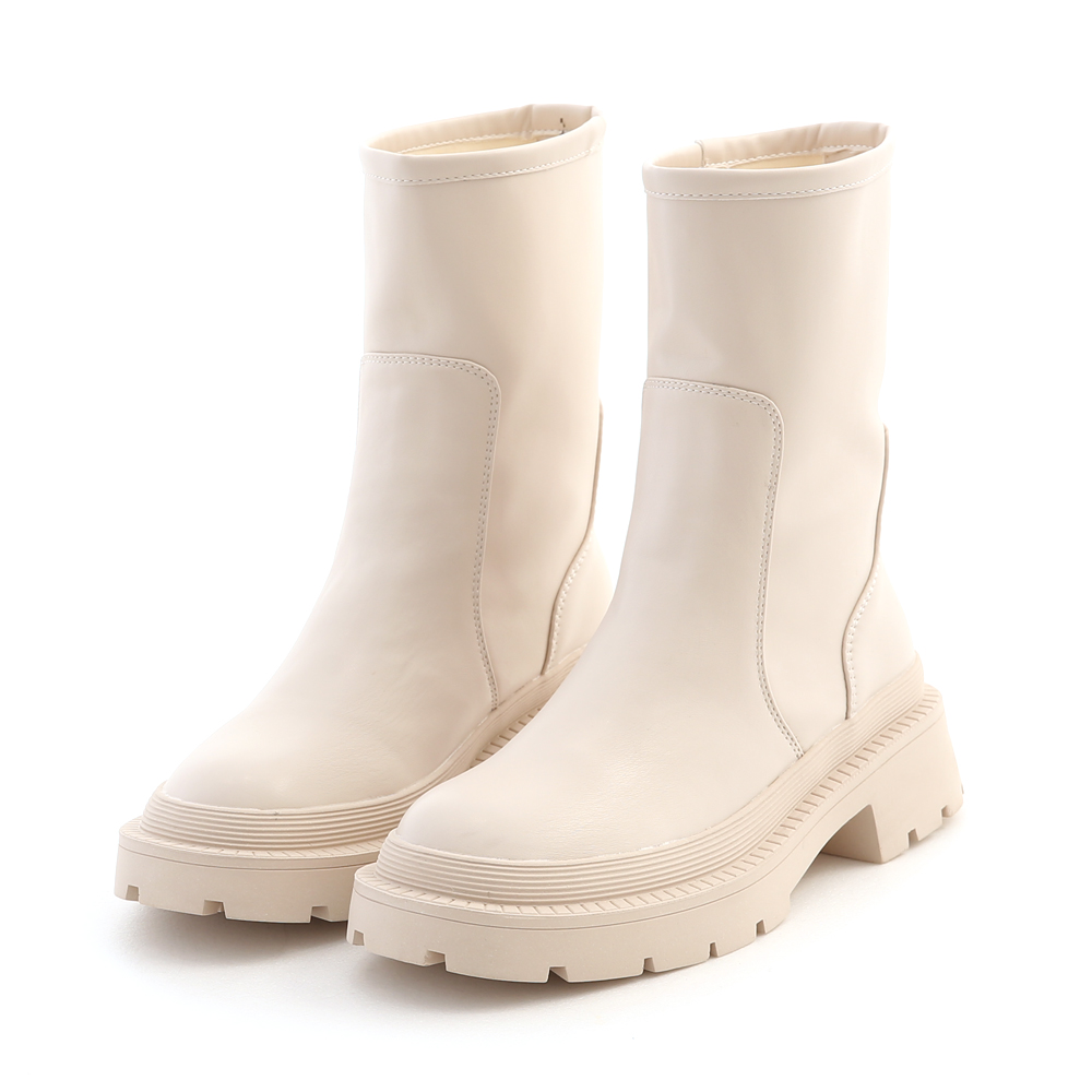 Slip-on Plain Boots French Vanilla White