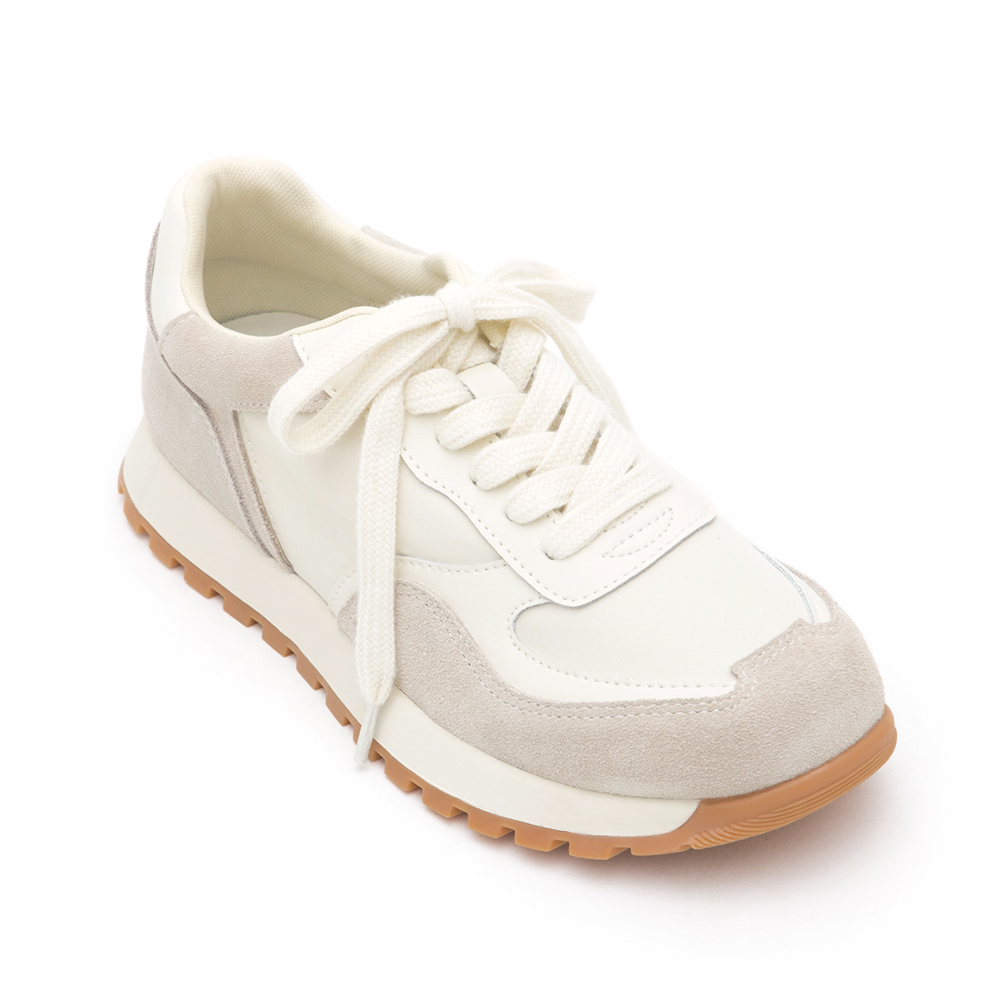 Leather-Spliced Casual Sneakers Beige