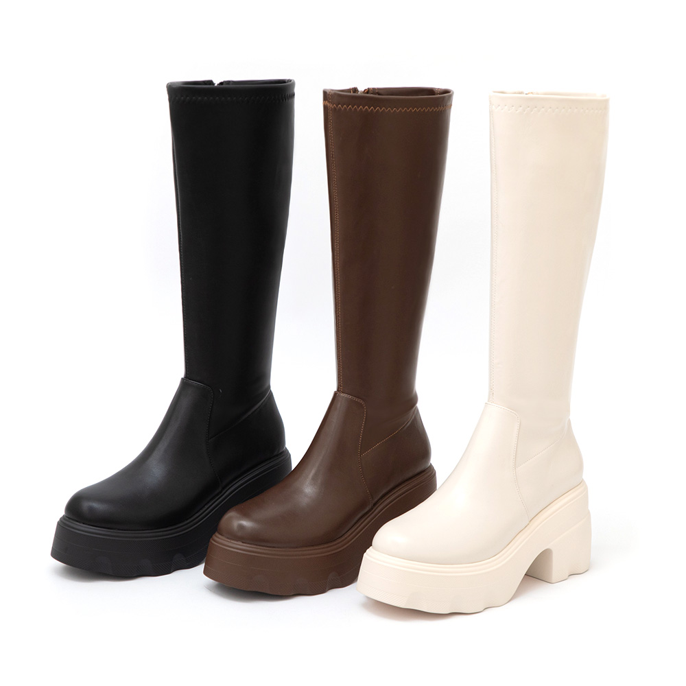 演唱會必備9.5cm輕量厚底瘦瘦長靴 咖啡色