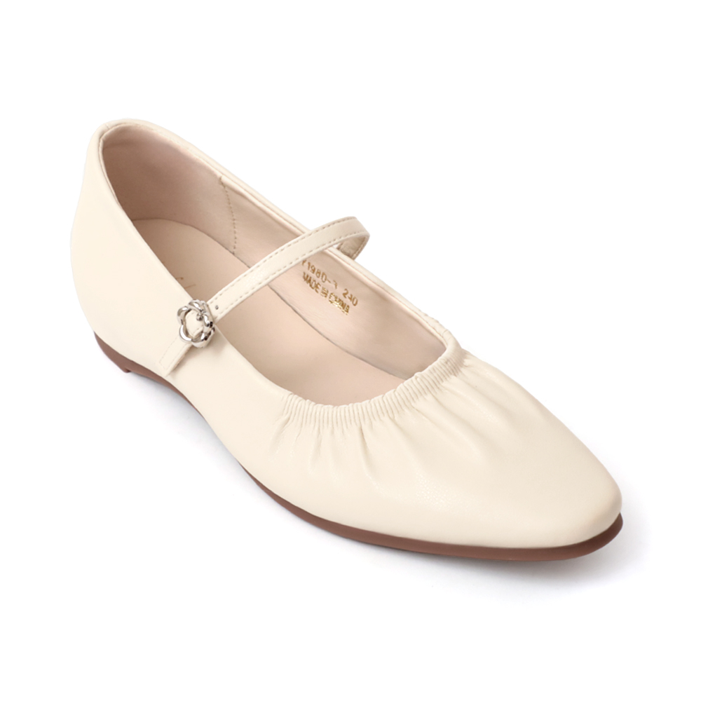 Hidden Wedge Ruched Mary Jane Shoes White