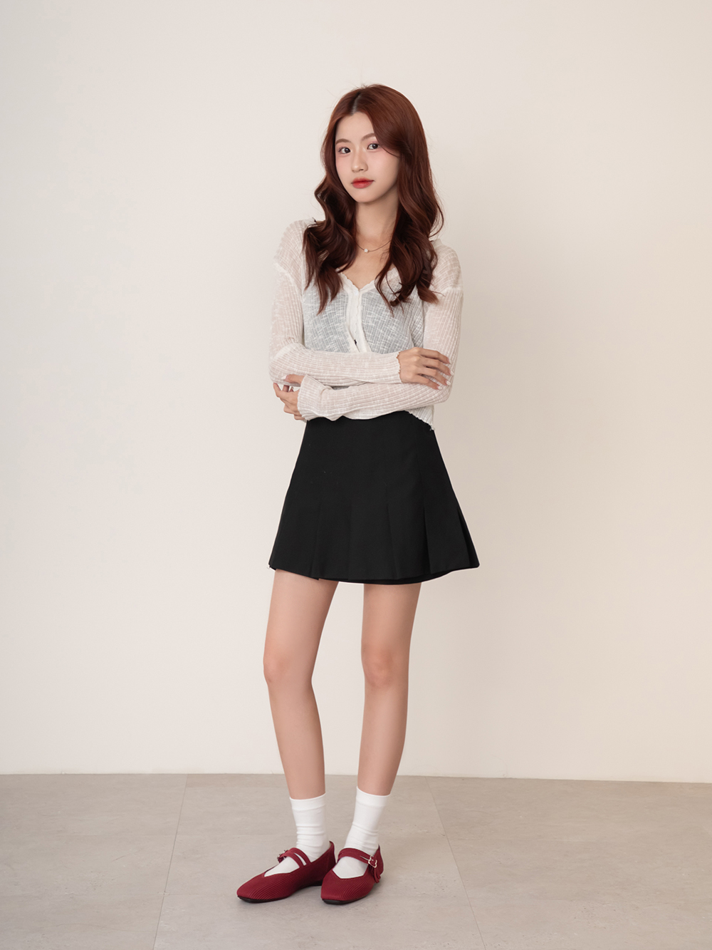 【3D零感雲織鞋】雙帶方頭瑪莉珍鞋 酒紅色