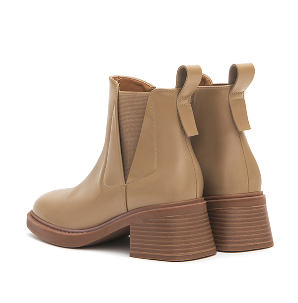 Square-Toe Wooden-Heel Chelsea Boots 奶茶