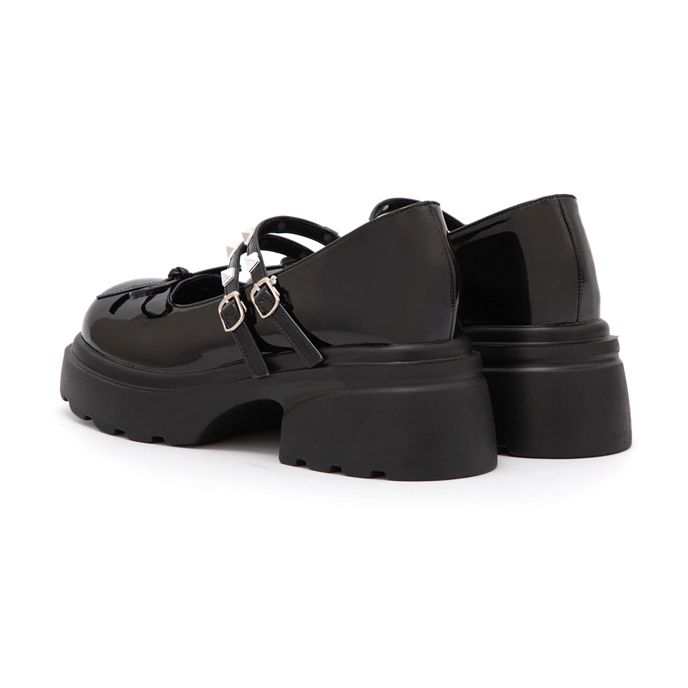 暗黑甜心鉚釘厚底瑪莉珍鞋 漆皮黑