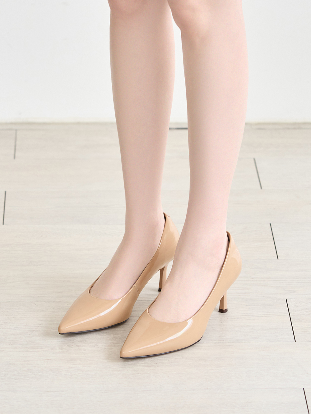 【真皮系列】6.5cm全能氣墊真皮高跟鞋 裸膚杏