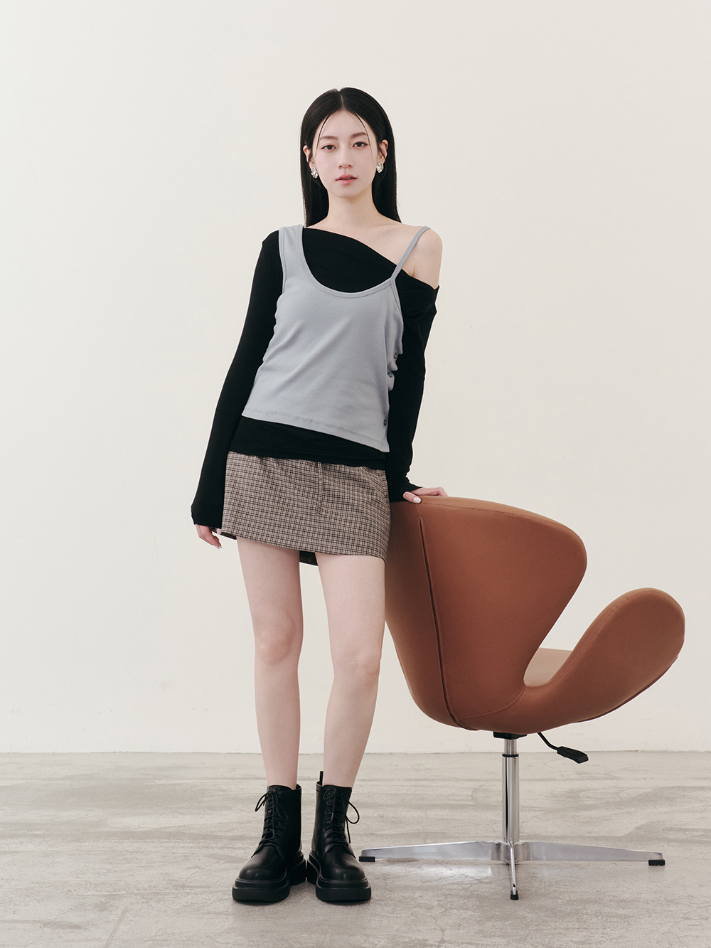 偶像學園輕量厚底綁帶短靴 黑色