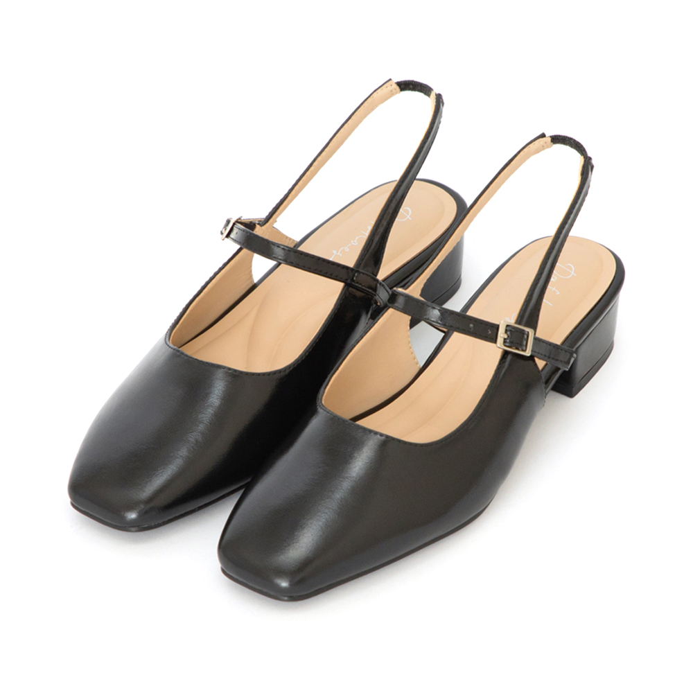 粉彩春日4D氣墊後空低跟鞋 黑