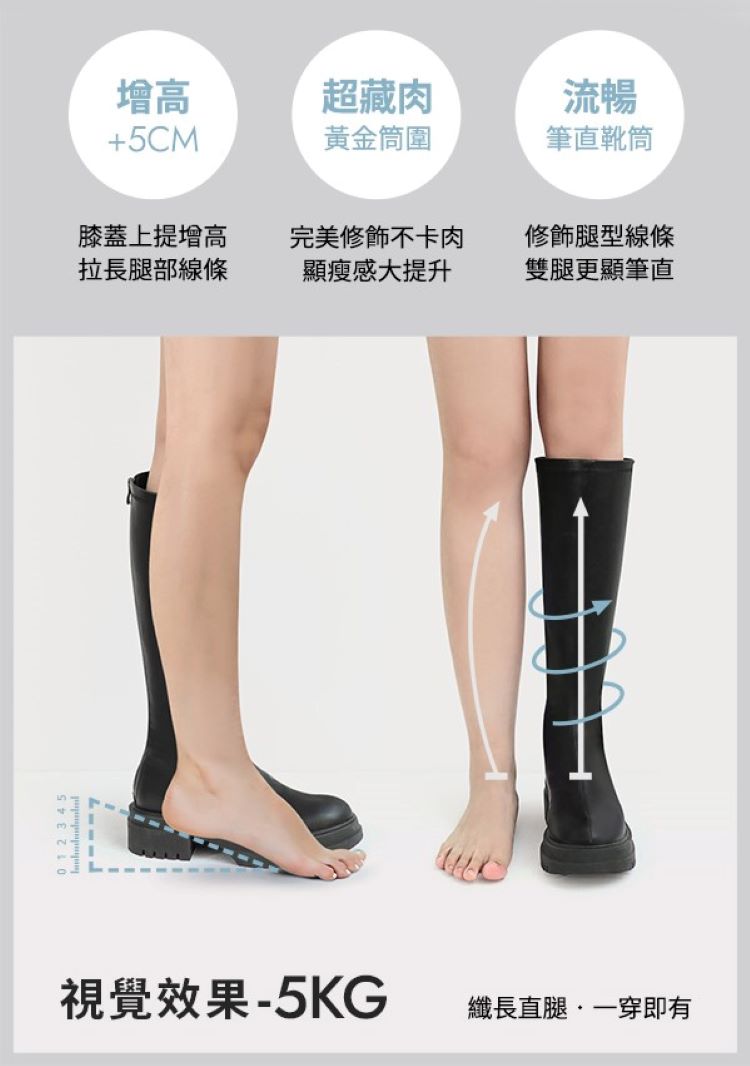 韓團指標．百搭素面厚底瘦瘦長靴 復古咖