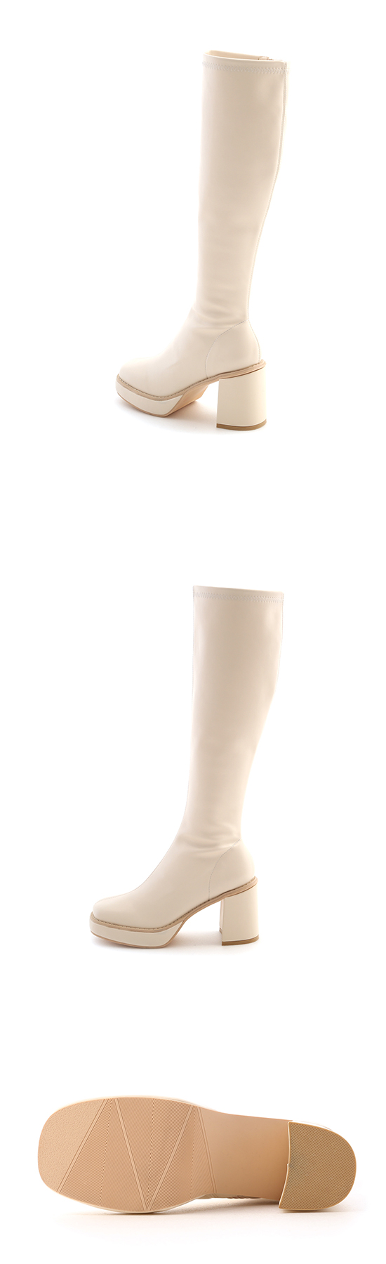 Thick Platform Under-The-Knee Boots French Vanilla White