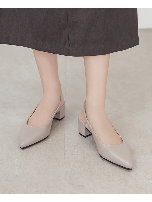 4D Cushion Pointed-Toe Slingback Shoes Grey