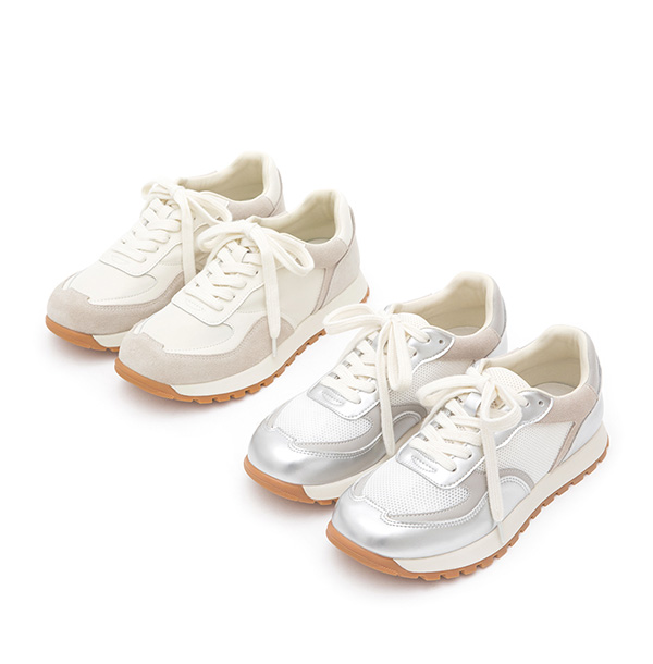 Leather-Spliced Casual Sneakers Beige