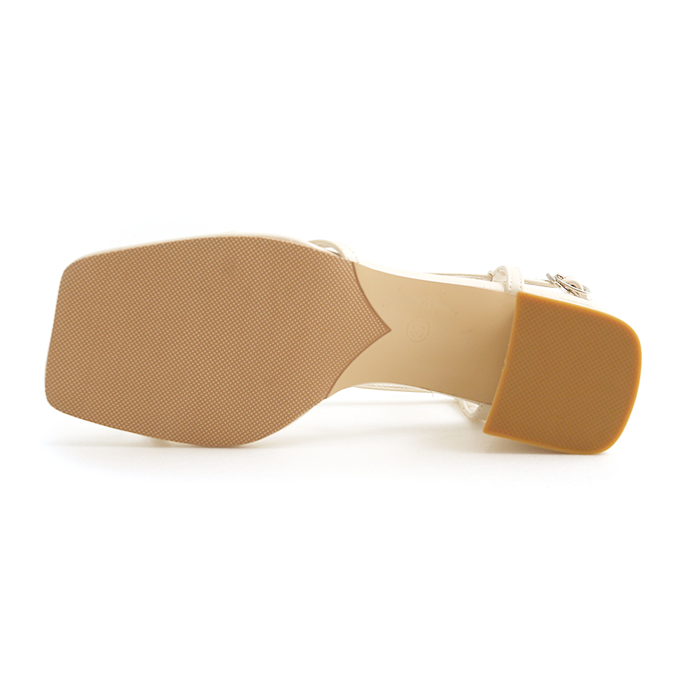 Sling-strap Square Toe Heeled Sandals Cream