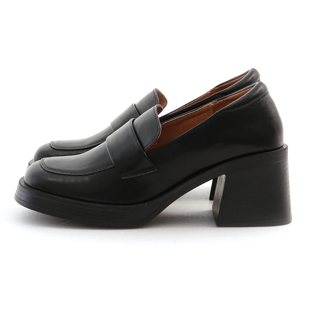 Classic Wooden High Heel Loafers Black
