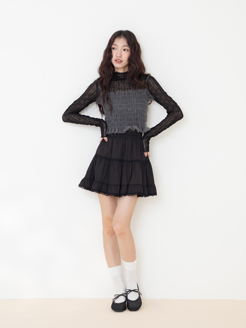 法式點點網紗蝴蝶結瑪莉珍鞋 黑