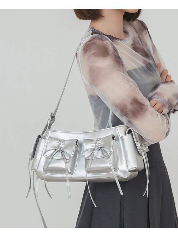 Bowtie Multi-Pocket Convertible Crossbody Bag Silver