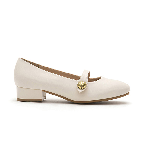 Sunflower Buckle Low-Heel Mary Jane Shoes Beige