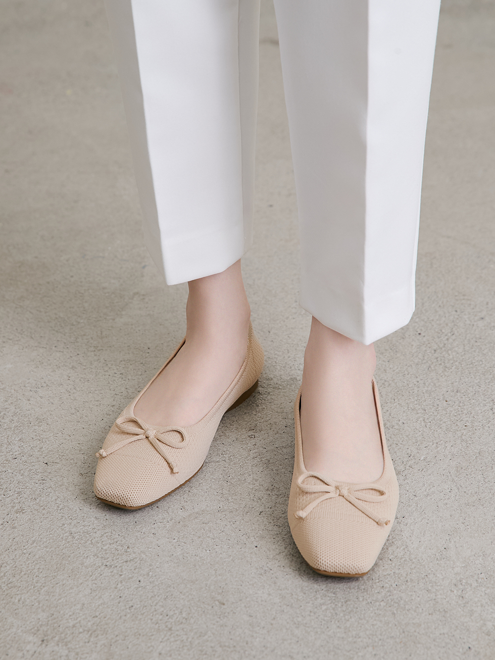 【3D零感雲織鞋】蝴蝶結方頭芭蕾鞋 密茶杏