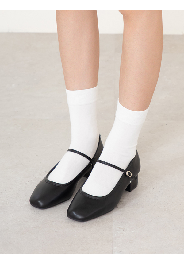 甜蜜蜜方頭氣質粗跟瑪莉珍鞋 黑色