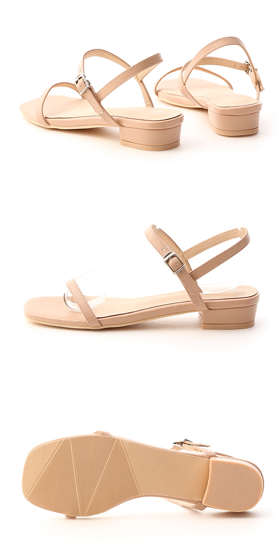 Thin Strap Square Toe Low Heel Sandals Nude pink