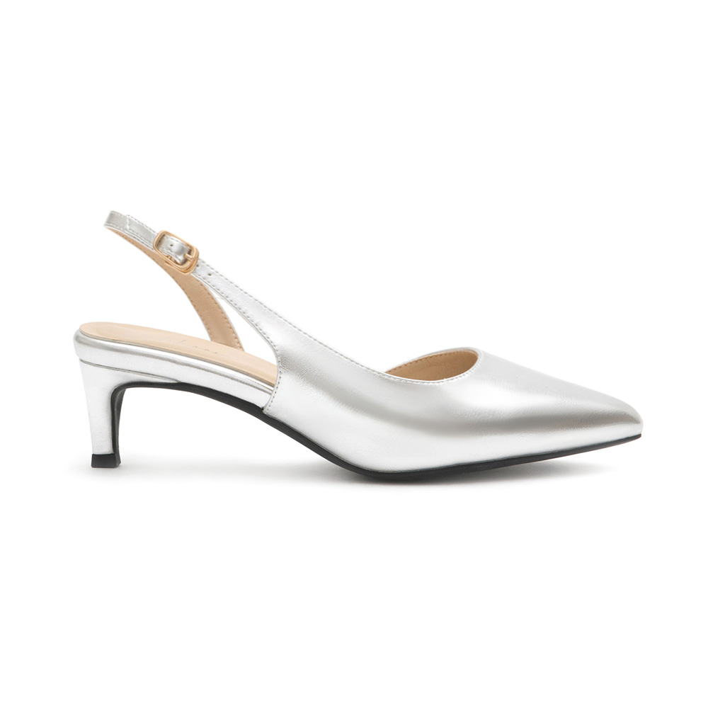 Pointed-Toe Mid-Heel Slingbacks 科技銀