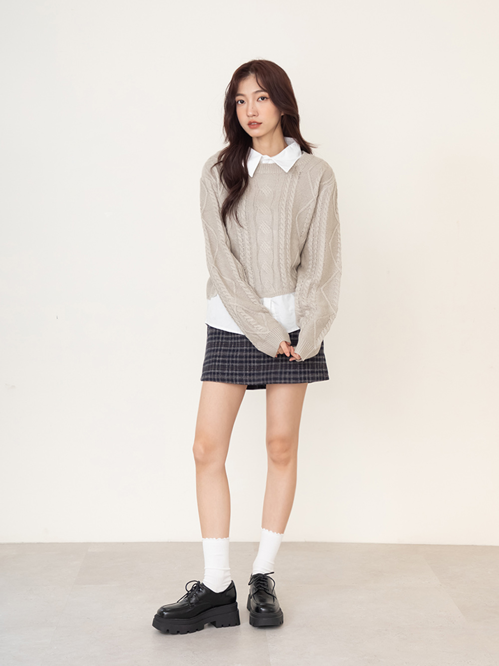 霸總風格方頭厚底鋸齒德比鞋 黑色