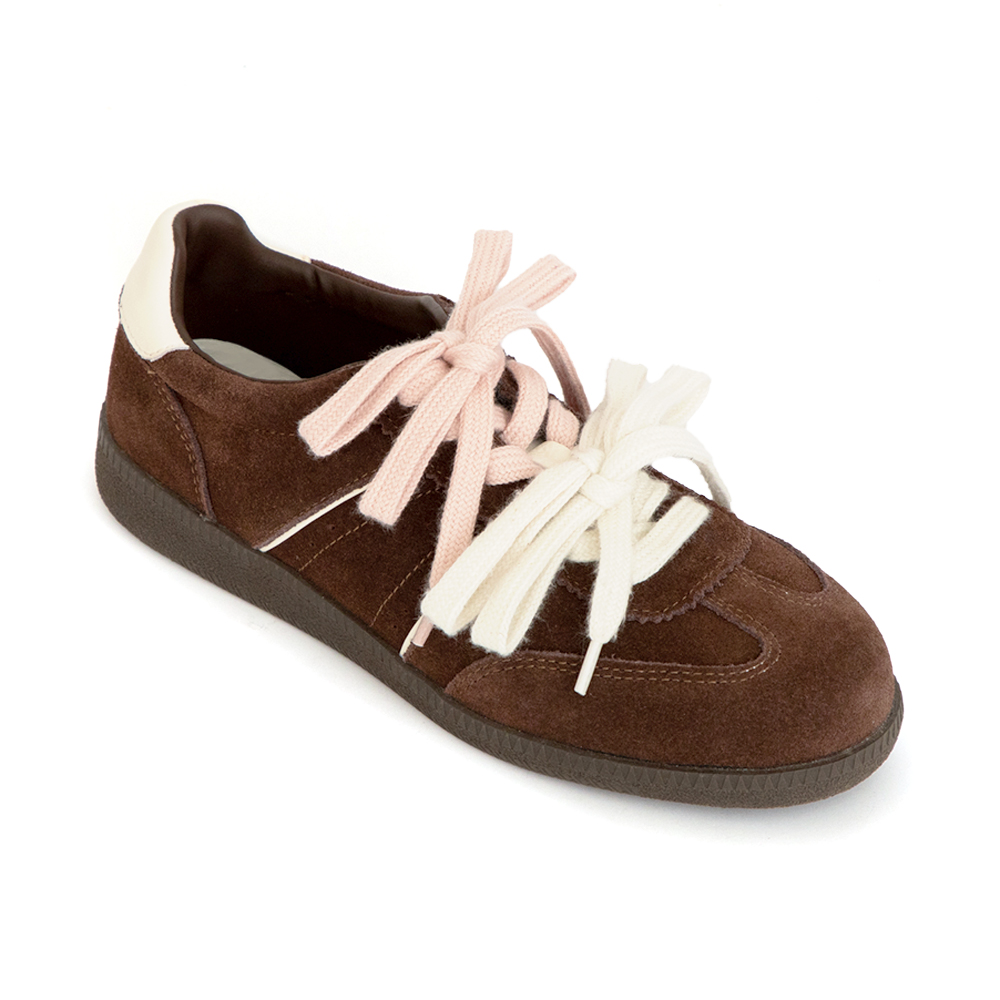 雙色鞋帶真皮復古德訓鞋 咖