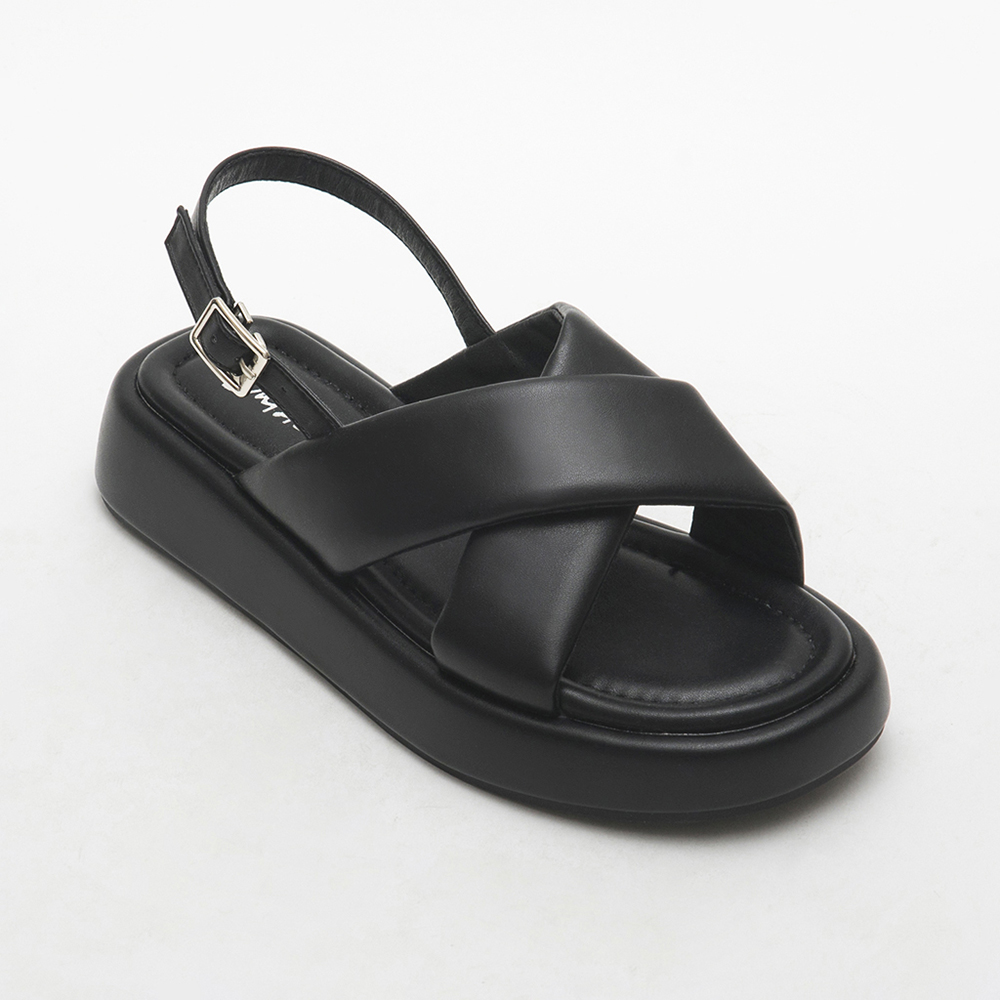 Pastel Wide Band Cross-Straps Soft Sandals Black