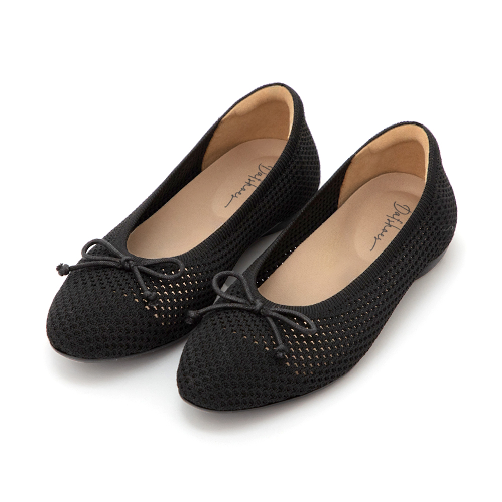 【3D零感雲織鞋】蝴蝶結圓頭芭蕾娃娃鞋 午夜黑