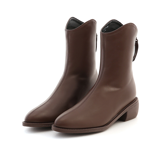 Plain V-Cut Pointed Toe Boots Brown