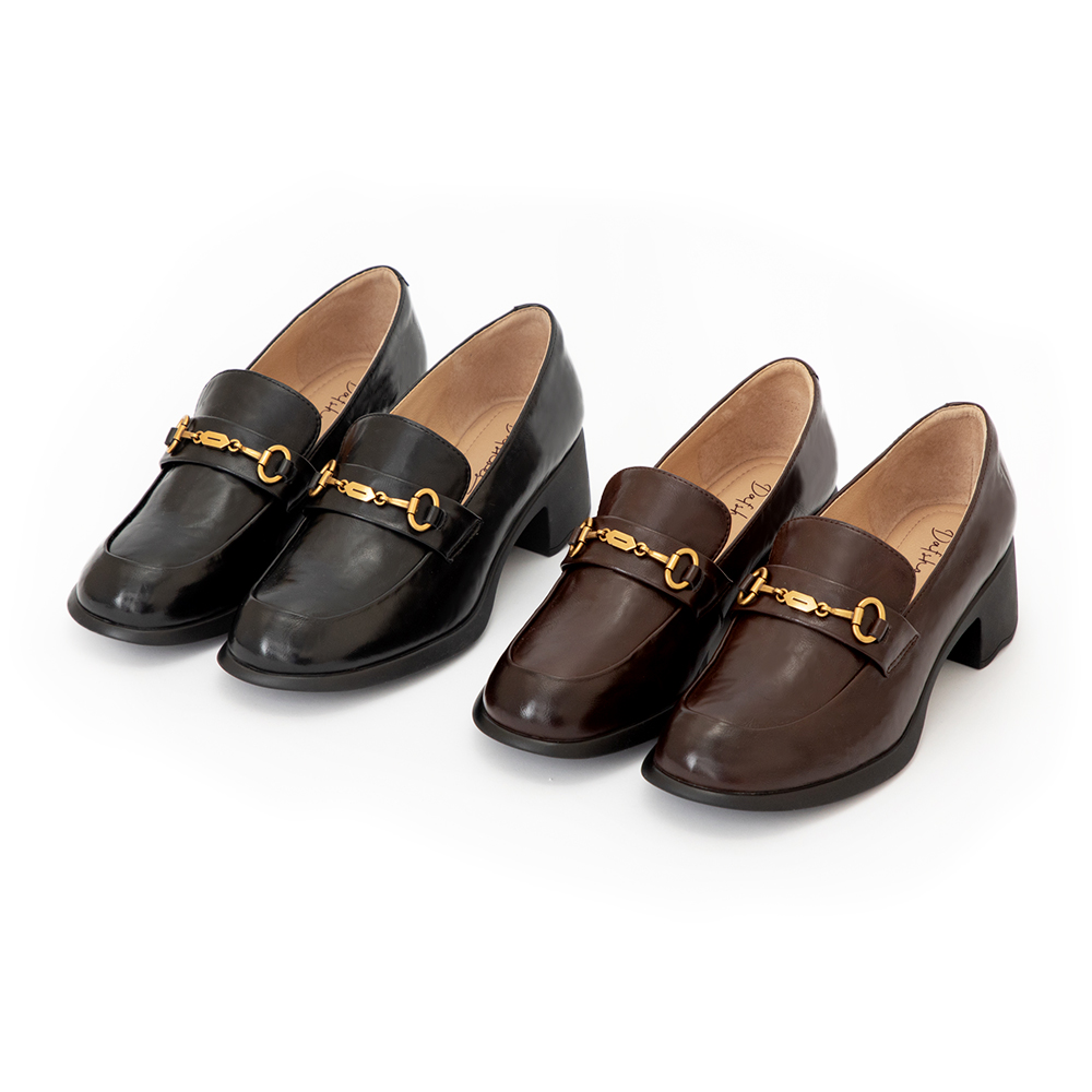 【真皮系列】波浪靜音跟馬銜釦樂福鞋 棕色