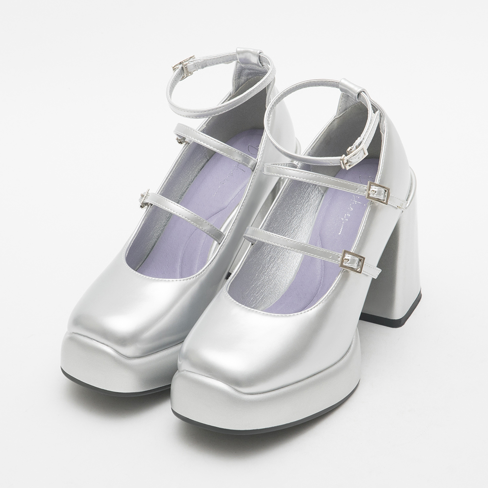 Three-Straps Platform Heel Mary Jane Shoes 科技銀