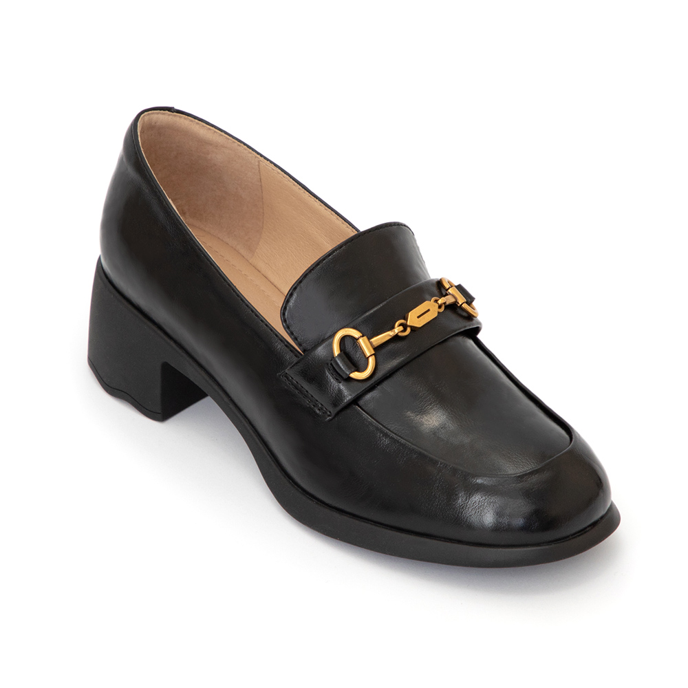 【真皮系列】波浪靜音跟馬銜釦樂福鞋 黑色