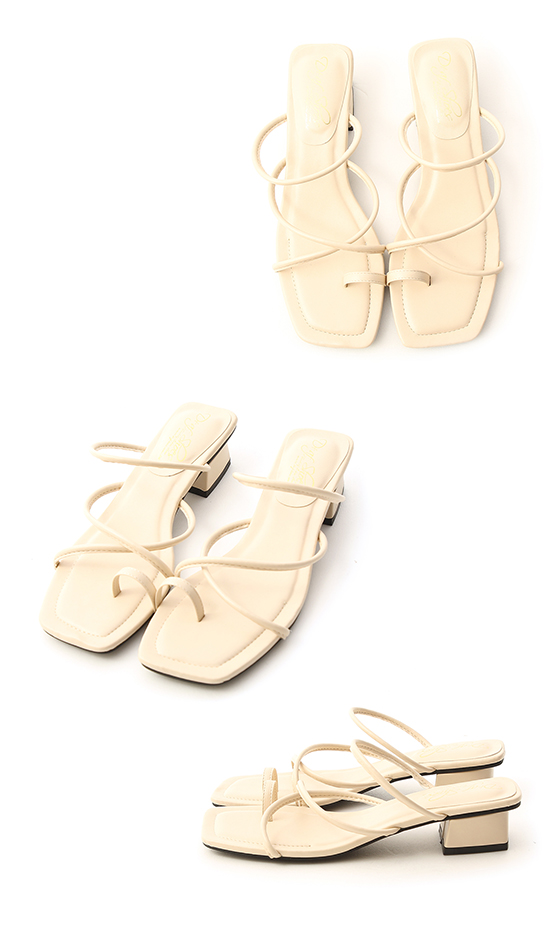 Square Toe Strappy Toe Loop Sandals French Vanilla White