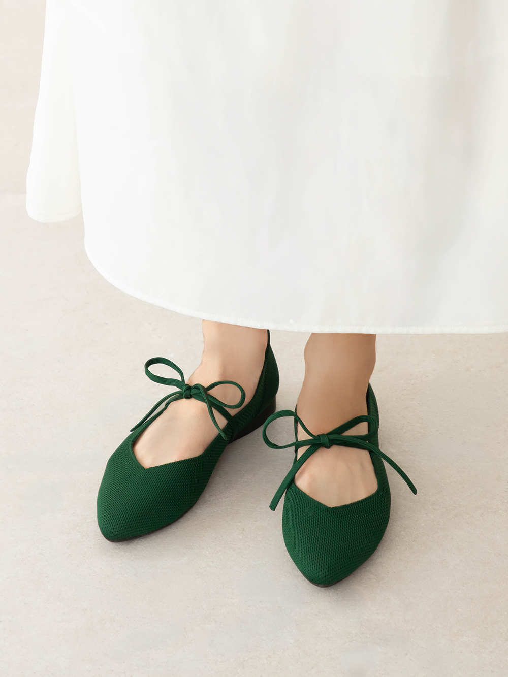 【3D零感雲織鞋】小桃莉綁帶圓尖頭娃娃鞋 森林綠