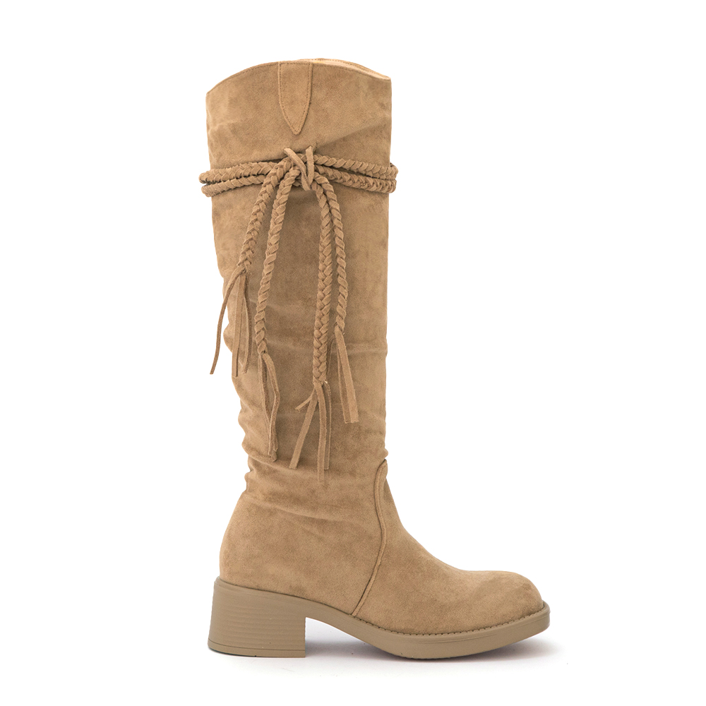 沙漠游牧風流蘇V口西部長靴 杏色