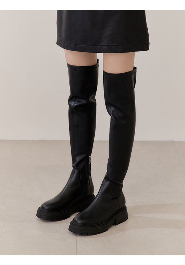 Slimming Solid Over-The-Knee Boots Black