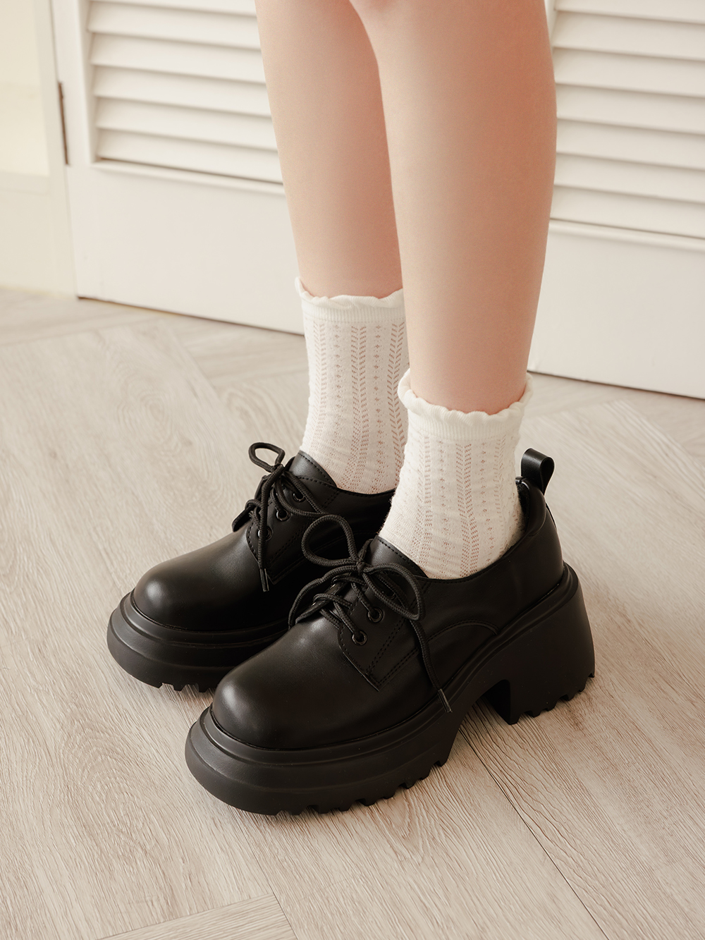 初戀系少女增高加厚底德比鞋 黑色