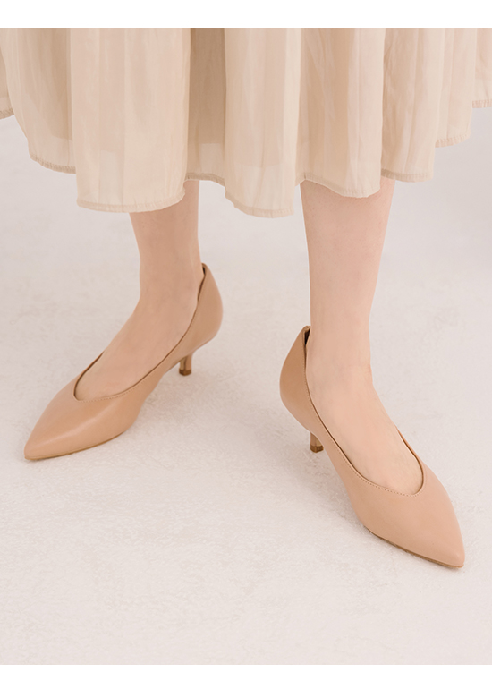 V-Cut Pointed Toe Mid Heels Nude pink
