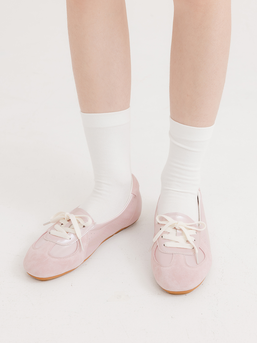 粉彩系列真皮綁帶淺口休閒鞋 粉色