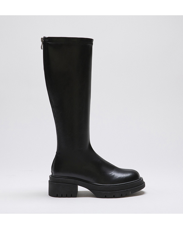 Plain Thick Sole Tall Boots Black