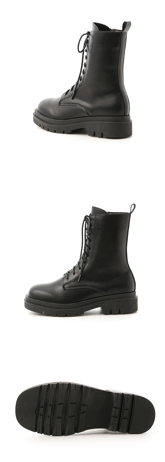 Chunky Sole Lace-Up Mid-Tube Martin Boots Black