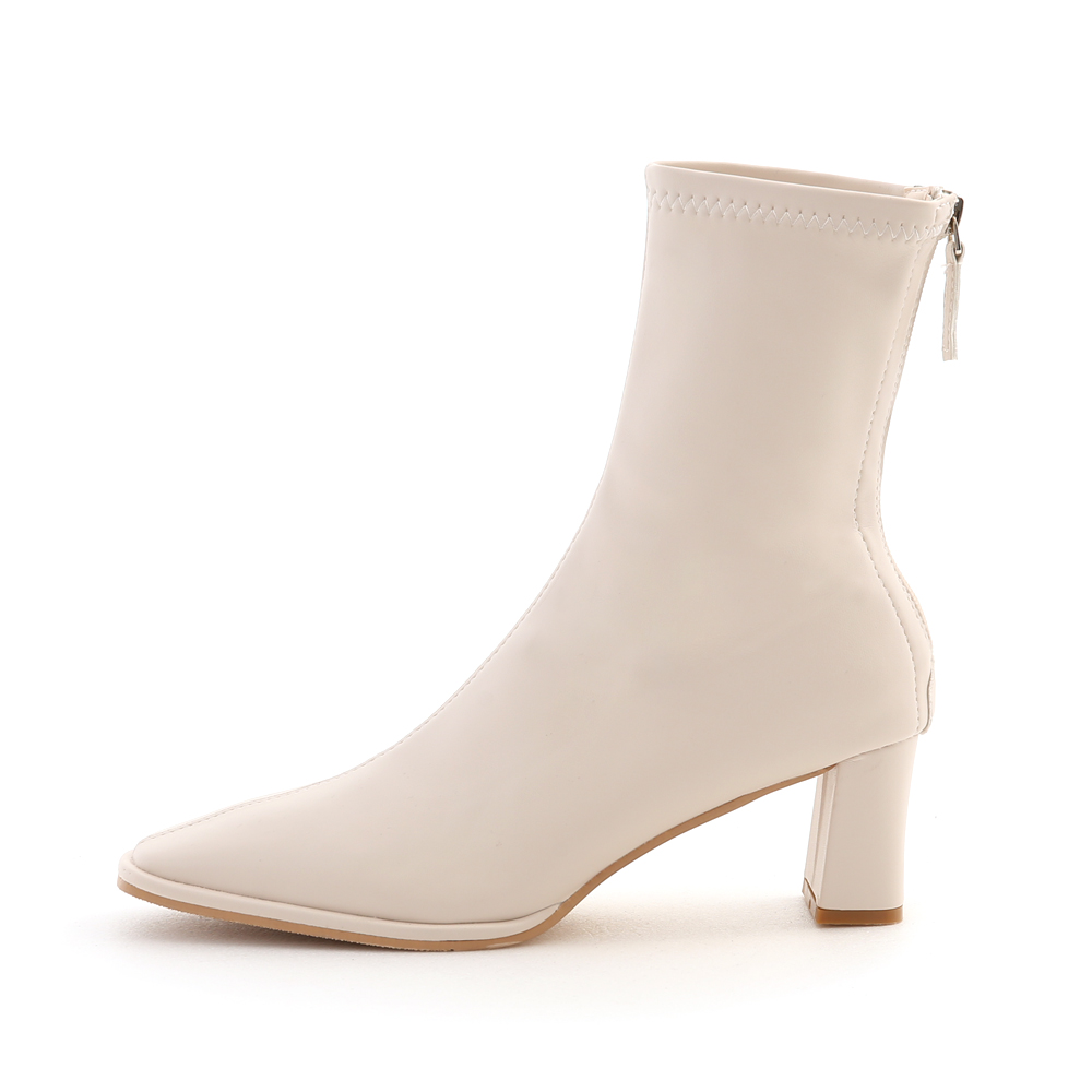 Soft Leather Plain High Heel Boots French Vanilla White