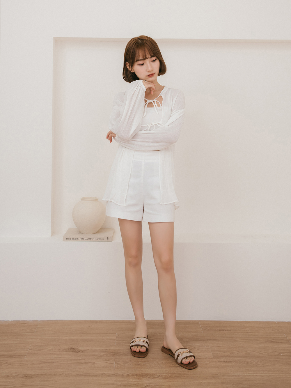 貴婦下午茶．草編拼接馬銜釦平底拖鞋 潮流棕