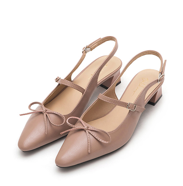 Bow Tie Pointed Toe Slingback Heels 粉