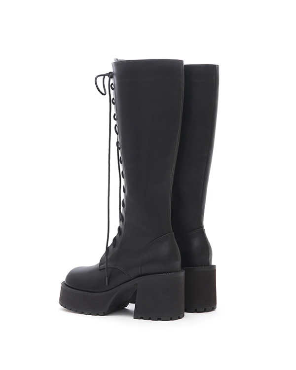 Thick-Sole High-Heel Lace-Up Boots Black