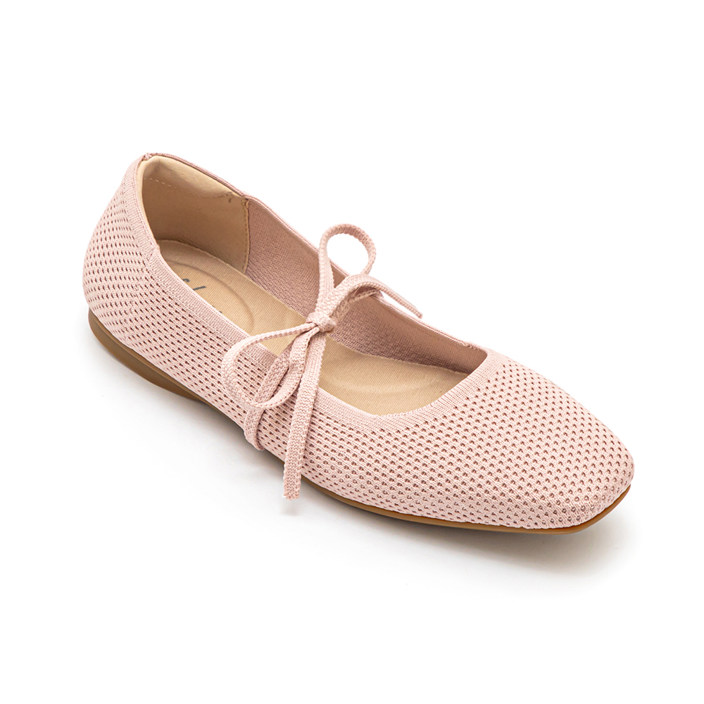 【3D零感雲織鞋】綁帶方頭瑪莉珍鞋 裸膚粉