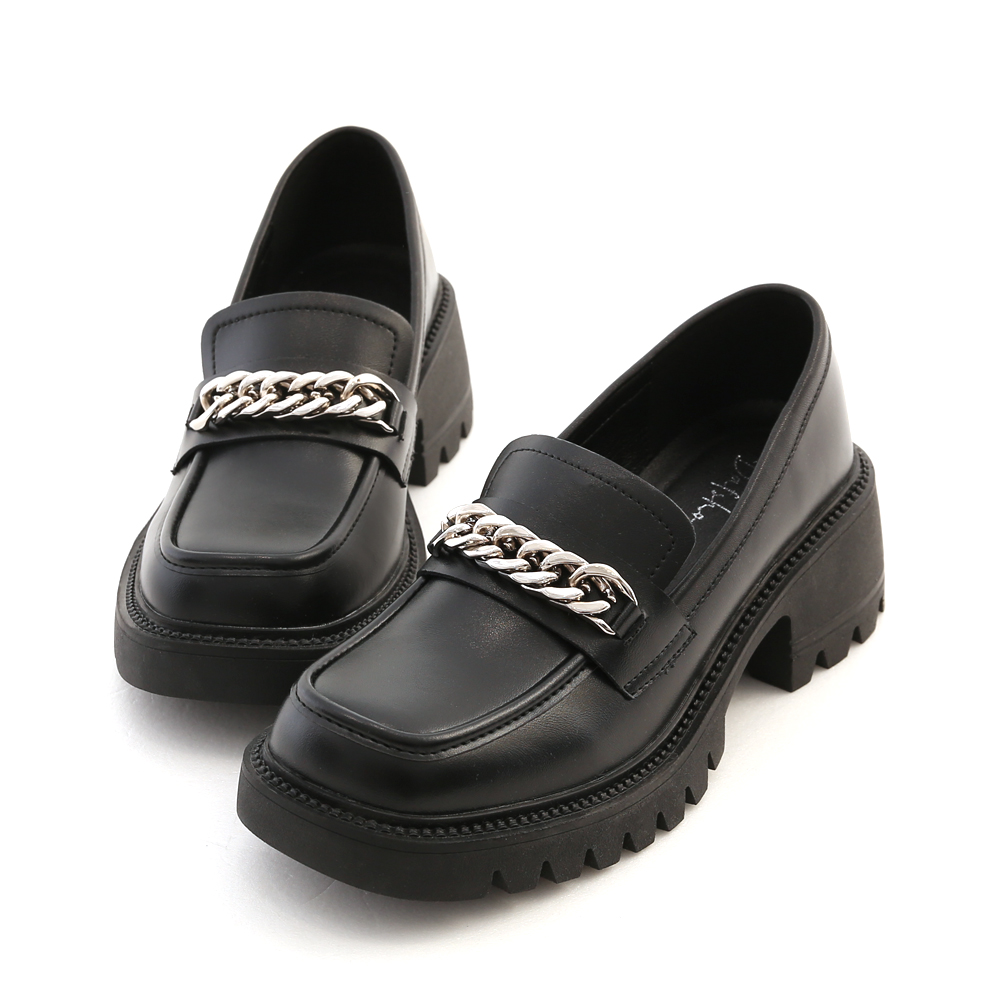 Metal Chain Platform Loafers Black