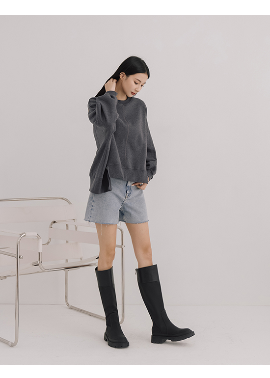 Dual Material Military-Style Under-The-Knee Boots Black